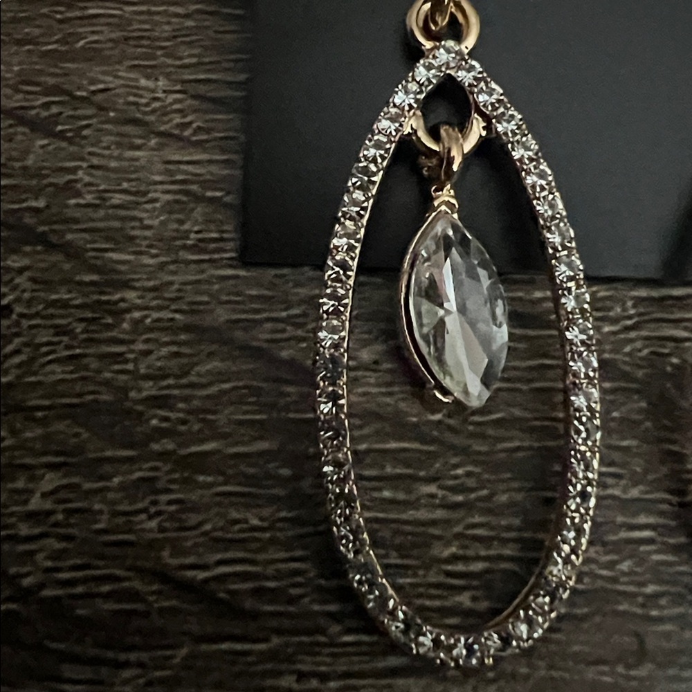 Saks Fifth Avenue Crystal and Gold Oval Earrings - Picture 3 of 4